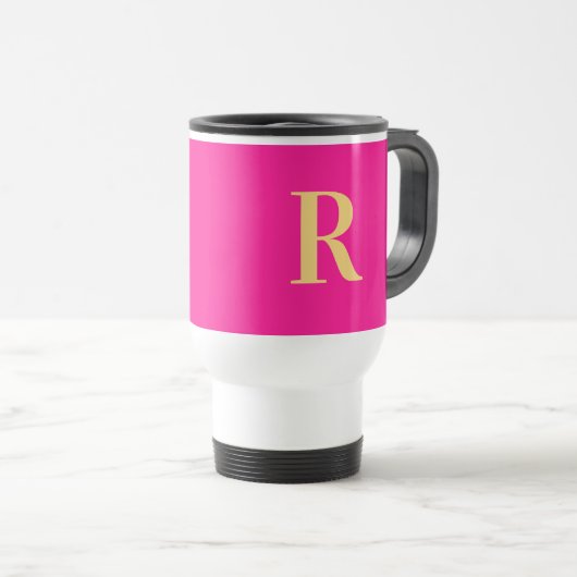 Modern einfaches Monogramm Hot Pink Reisebecher (VorderseiteRechts)