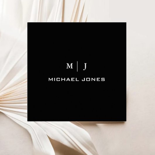 Modern einfaches Monogramm Name Black Paper Quadratische Visitenkarte