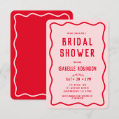 Modern einfaches rosa Rotes Squiggle Wavy Brautpar Einladung (Vorne/Hinten)