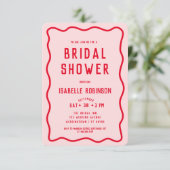 Modern einfaches rosa Rotes Squiggle Wavy Brautpar Einladung (Stehend Vorderseite)