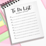 Modern einfaches Skript zum Auflisten von Notepad Notizblock<br><div class="desc">Ein einfaches und modernes Notizblock in Schwarz/Weiß mit den Worten "To do List" in einem Script-Schriftart. Personalisieren Sie es mit Ihrem Namen. Macht Spaß für Valentinstag,  Geburtstage oder jede Gelegenheit! Entworfen für Sie von BlackBerry Boulevard.</div>