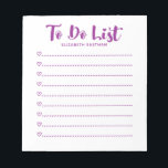Modern einfaches Skript zum Auflisten von Notepad Notizblock<br><div class="desc">Ein einfaches und modernes lila-weißes Notizblock mit den Begriffen "to do list" in einem Script-Schriftart. Personalisieren Sie es mit Ihrem Namen. Macht Spaß für Valentinstag,  Geburtstage oder jede Gelegenheit! Entworfen für Sie von BlackBerry Boulevard.</div>