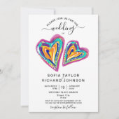 Modern Einzigartig farbiges Herz Boho Einladung (Vorderseite)