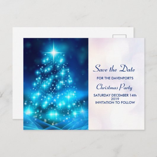 Modern Electric Blue Christmas Tree Save the Date Postkarte (Vorne/Hinten)
