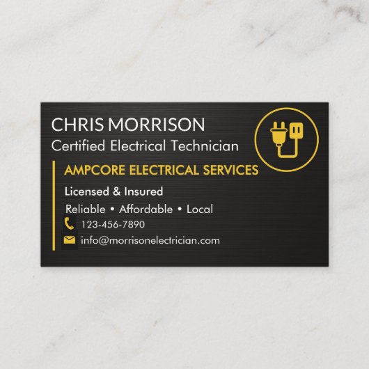 Modern Electrician Branding Black Yellow Metallic Visitenkarte (Vorderseite)