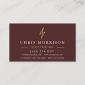 Modern Electrician Burgundy Gold Minimalist Visitenkarte (Vorderseite)