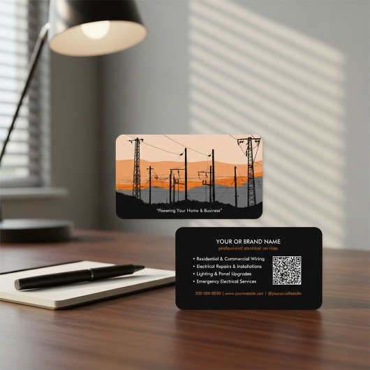 Modern Electrician Business Card with Power Lines Visitenkarte