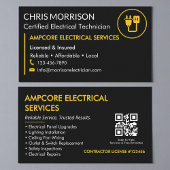 Modern Electrician Contractor QR Code Black Yellow Visitenkarte