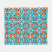 Modern Elegance Blue Orange White Azulejos Tile Fleecedecke (Vorderseite (Horizontal))