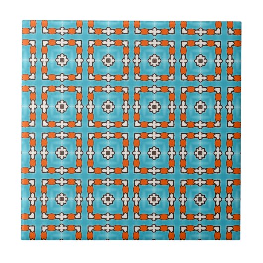 Modern Elegance Blue Orange White Azulejos Tile Fliese (Vorderseite)