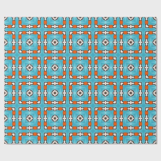 Modern Elegance Blue Orange White Azulejos Tile Geschenkpapier (Flach)