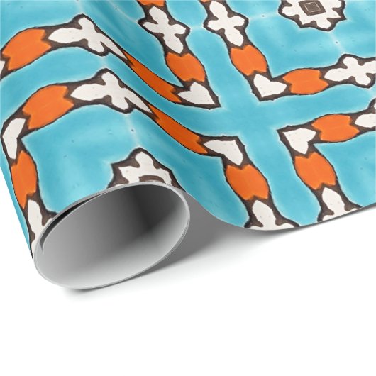Modern Elegance Blue Orange White Azulejos Tile Geschenkpapier (Rolleneckpunkt)