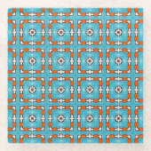 Modern Elegance Blue Orange White Azulejos Tile Glasuntersetzer (Vorderseite)
