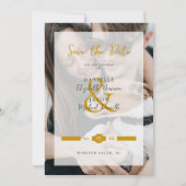 Modern Elegance Golden Typography Script 2 Photos Save The Date (Vorderseite)