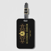 Modern Elegance minimal black Gold monogram Gepäckanhänger (Vorderseite Vertikal)