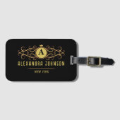Modern Elegance minimal black Gold monogram Gepäckanhänger (Vorderseite (Horizontal))