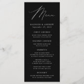 Modern Elegance Speckled Black and White Wedding Menükarte (Vorderseite)