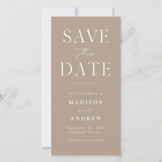 Modern Elegance Taupe Photo Save the Date (Vorderseite)