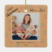 Modern elegant 2 Foto Collage Erster Weihnachtsfei Keramikornament (Rückseite)