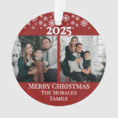 Modern Elegant 2 Photo Red Keepsake Family Ornament (Vorderseite)
