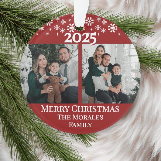 Modern Elegant 2 Photo Red Keepsake Family Ornament