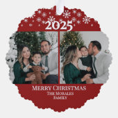 Modern Elegant 2 Photo Red Keepsake Family Ornament Karte (Rückseite)
