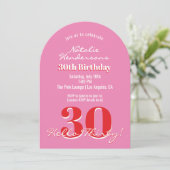 Modern Elegant 30th Birthday Pink Red Minimalist  Einladung (Stehend Vorderseite)