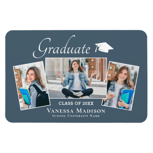 Modern | Elegant 3 Foto Grad Ankündigung Magnet (Horizontal)