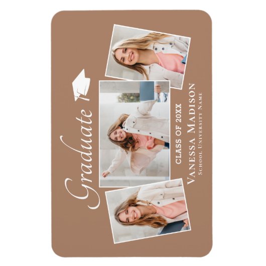 Modern | Elegant 3 Foto Grad Ankündigung Magnet (Vertikal)