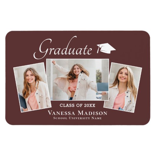 Modern | Elegant 3 Foto Grad Ankündigung Magnet (Horizontal)