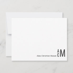 Modern Elegant 3 Monogram Initial Boho Rustic Mitteilungskarte