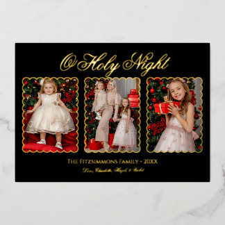 Modern Elegant 3 Photos Family Foil Christmas Card Folien Feiertagskarte