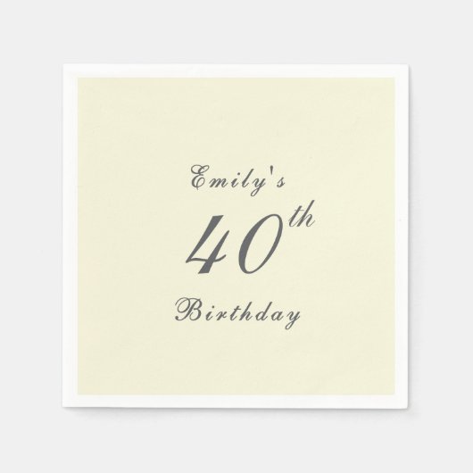 Modern Elegant 40th Birthday Party Paper Serviette (Vorderseite)