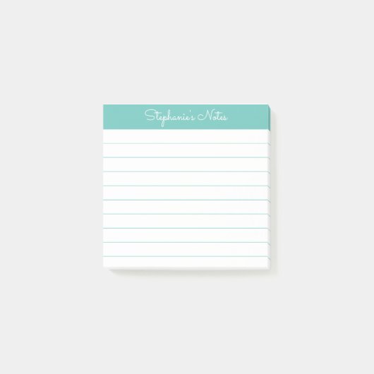 Modern Elegant Aqua Personalized Lined Post-it Klebezettel (Vorderseite)