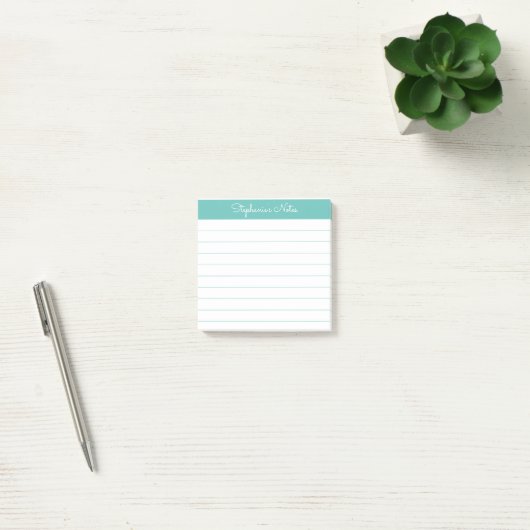 Modern Elegant Aqua Personalized Lined Post-it Klebezettel (Büro)