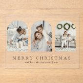 Modern Elegant Arch 3 Photo Collage Christmas Card Acryleinladungen (Vorderseite)