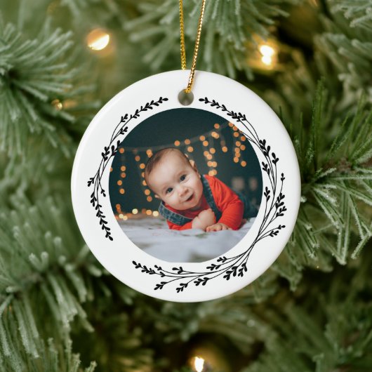 Modern Elegant Baby First Christmas Black White Keramik Ornament (Baum)