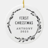 Modern Elegant Baby First Christmas Black White Keramik Ornament (Hinten)