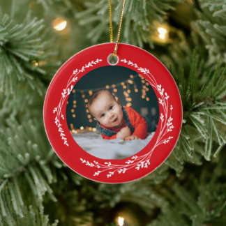 Modern Elegant Baby First Christmas Red Keramik Ornament