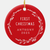 Modern Elegant Baby First Christmas Red Keramik Ornament (Hinten)
