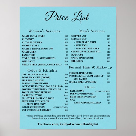 Modern Elegant Beauty Salon Price List Poster (Vorne)