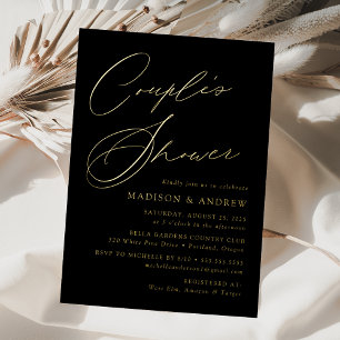 Modern Elegant Black and Gold Couple's Shower Folieneinladung