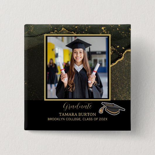 Modern Elegant Black and Gold Graduation photo Button (Vorderseite)