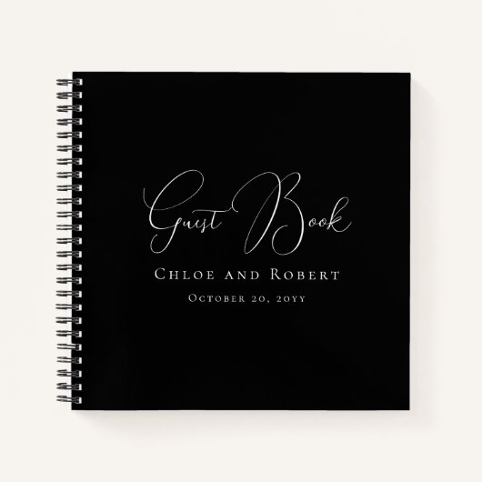 Modern Elegant Black and White Wedding Guest Book Notizblock (Vorderseite)