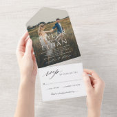 Modern Elegant Black and White Wedding Photo All In One Einladung (Abreißen)