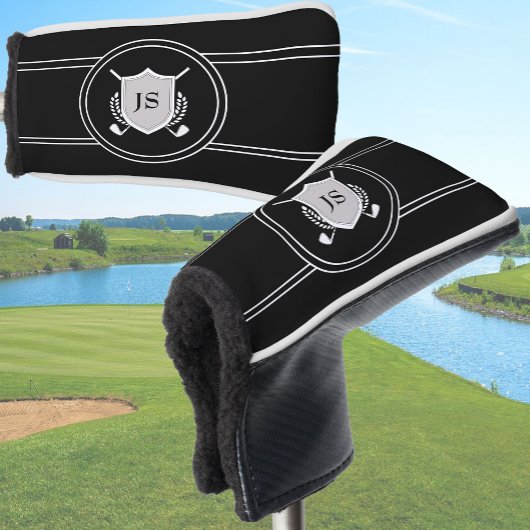 Modern Elegant Black Custom Monogram Golf Headcover