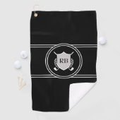 Modern Elegant Black Custom Monogram Golfhandtuch (Insitu)