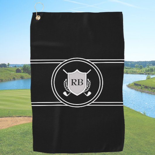 Modern Elegant Black Custom Monogram Golfhandtuch