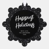 Modern Elegant Black Glitter Photo Christmas Ornament Karte (Rückseite)