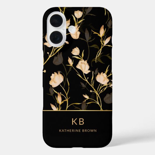 Modern Elegant Black Gold Floral Pattern  Case-Mate iPhone Hülle (Rückseite)